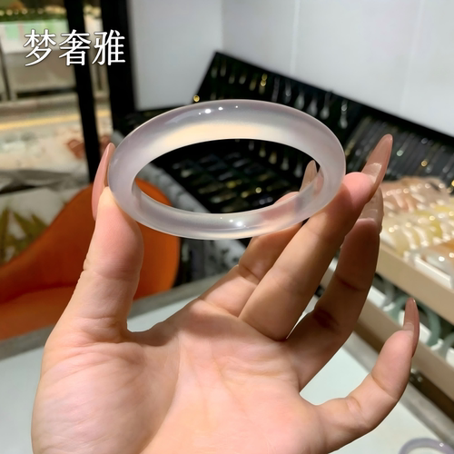 梦奢雅玉髓手镯天然高冰白月光玉髓镯女荔枝冻细圆条叮当正品送礼