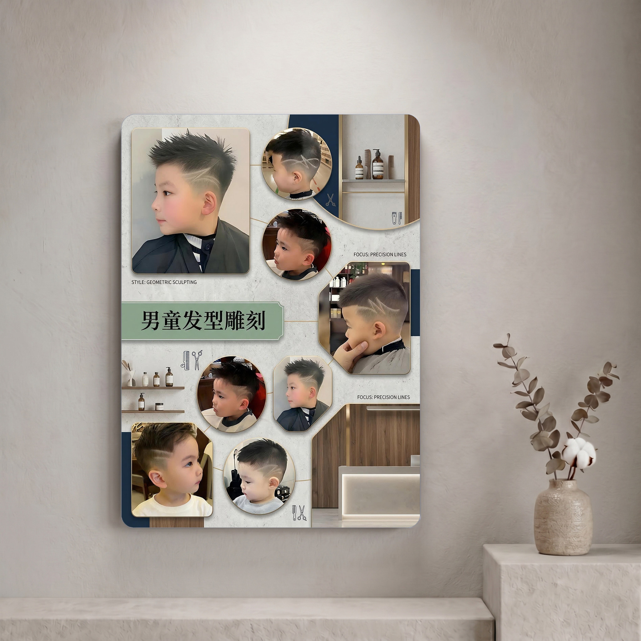 男童发型雕刻参考理发店店内展示装饰画宣传海报