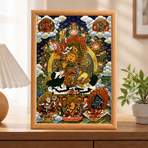新中式藏风唐卡装饰画实木框摆画玄关书房客厅民宿装饰挂画