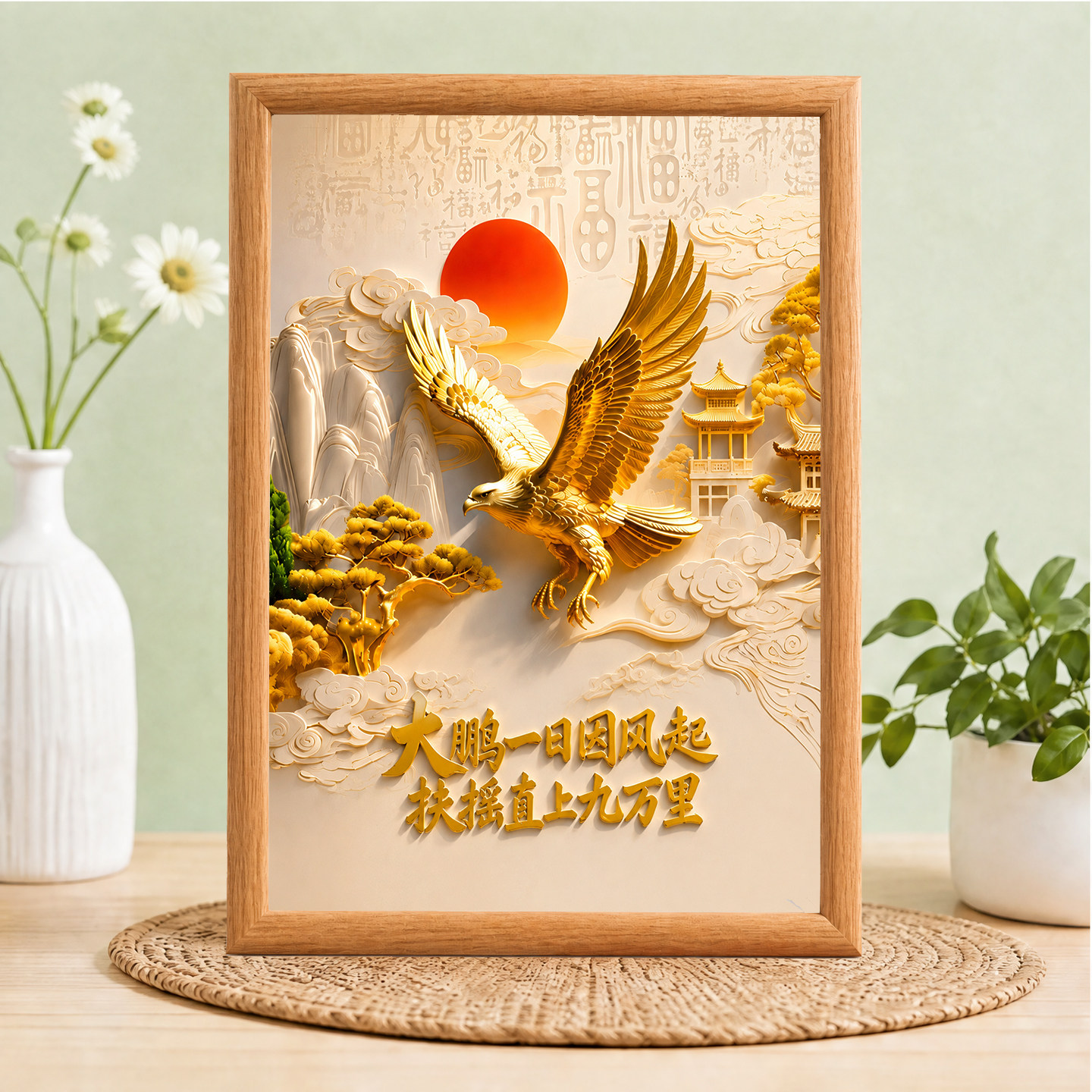 大鹏一日同风起扶摇直上九万里励志装饰画办公室客厅桌面摆画图片