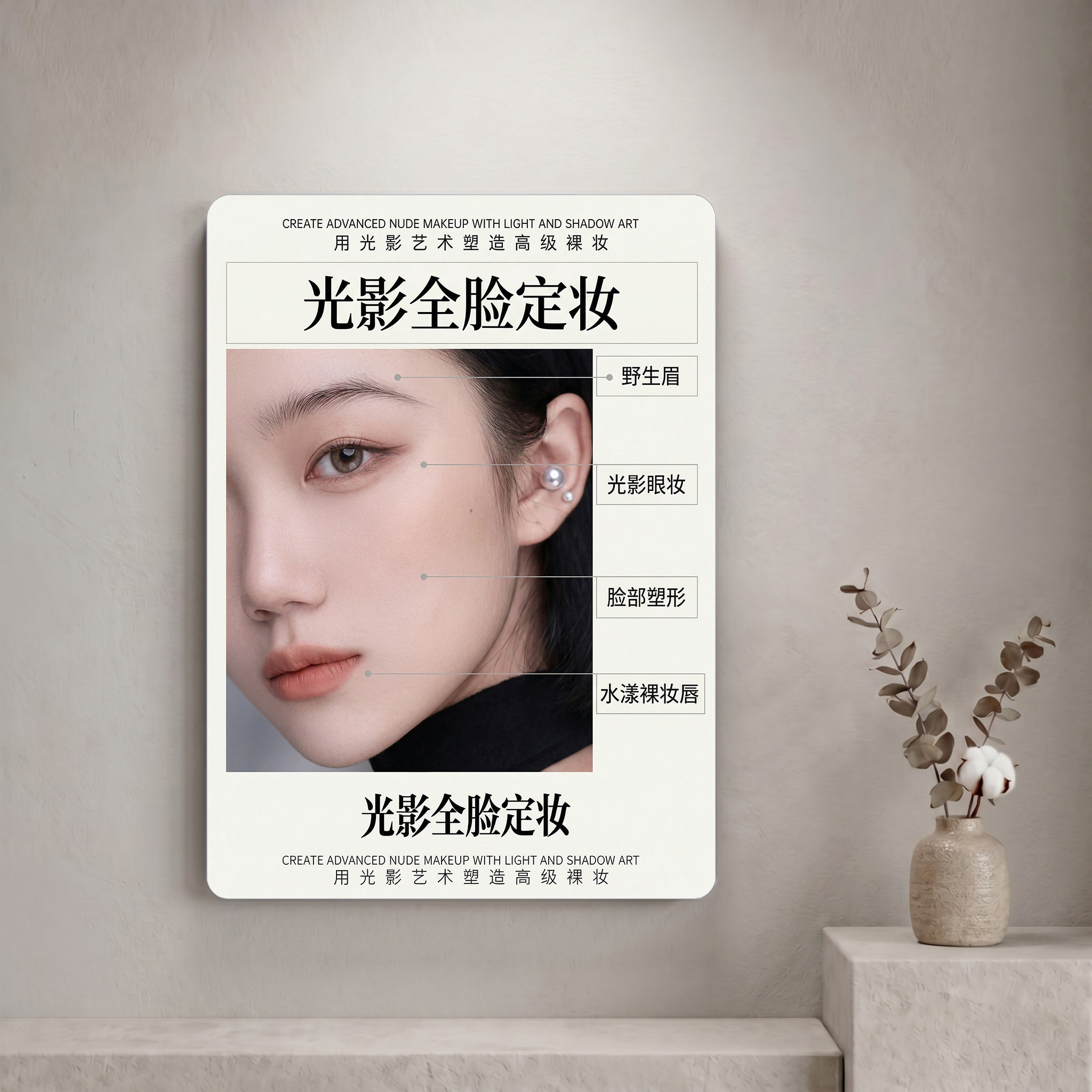 光影全脸定妆宣传海报半永久纹绣店装饰画野生眉裸妆项目挂画