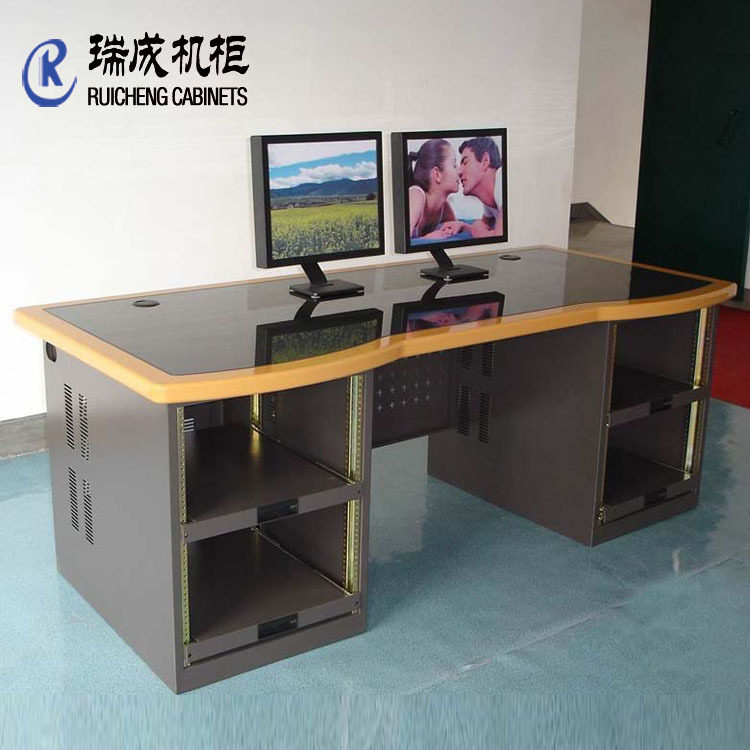 瑞成华阳非线性编辑台电脑台双机柜非编台19英寸尺寸弧形