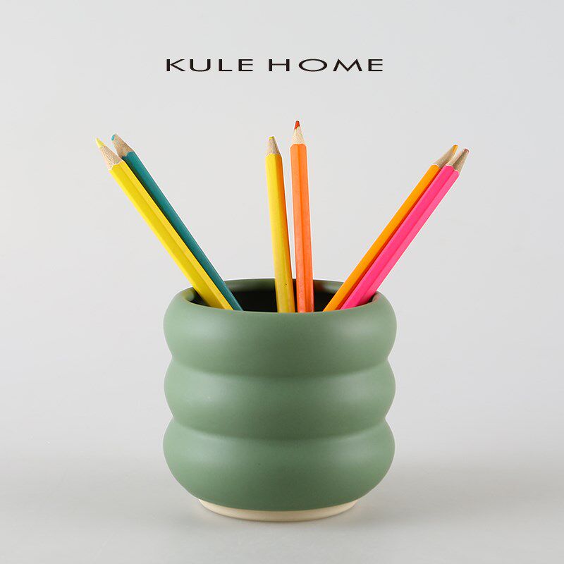 创ULE HO毛E K意时尚文具M笔圆珠笔铅笔多功能陶瓷办公室圆形笔筒