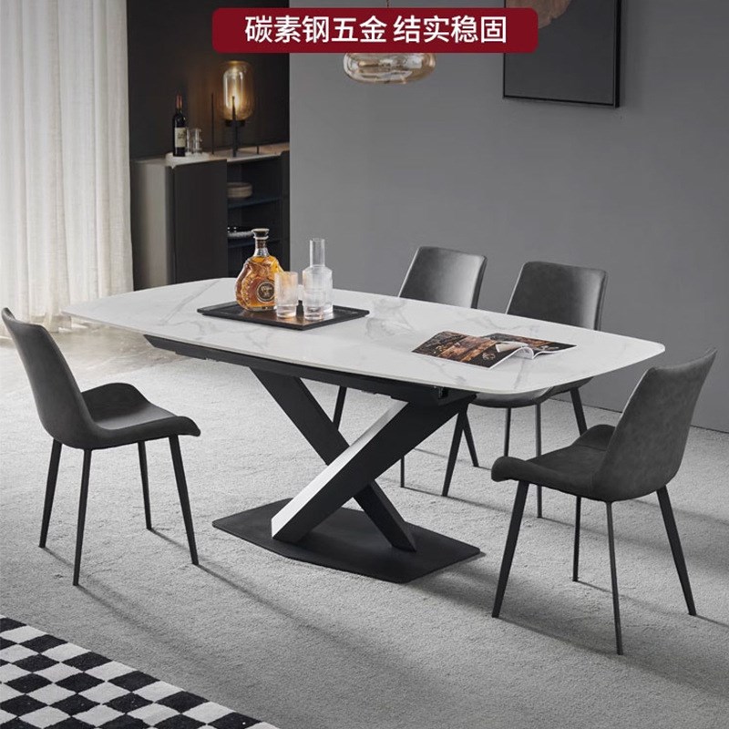 岩板餐桌椅组合可伸缩家用小户型长方形K可折叠简约现代变形餐桌