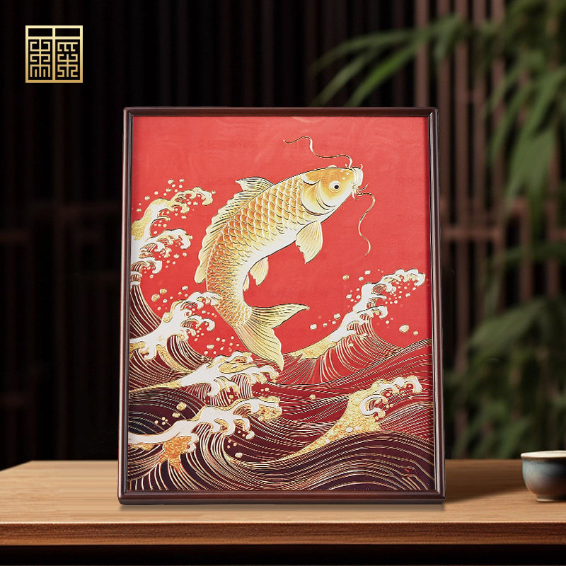 《鱼跃龙门》新中式铜雕画喜庆摆台客厅书房卧室玄关办公室桌摆画