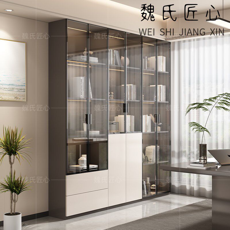 书柜玻璃展示厅家用现代简物客柜储约柜书架置物柜书房定制玻璃柜