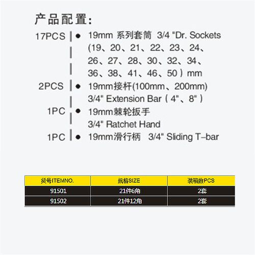 鹰之印21件19MM系列套筒组套汽修工具组套6角/12角套筒扳手棘轮