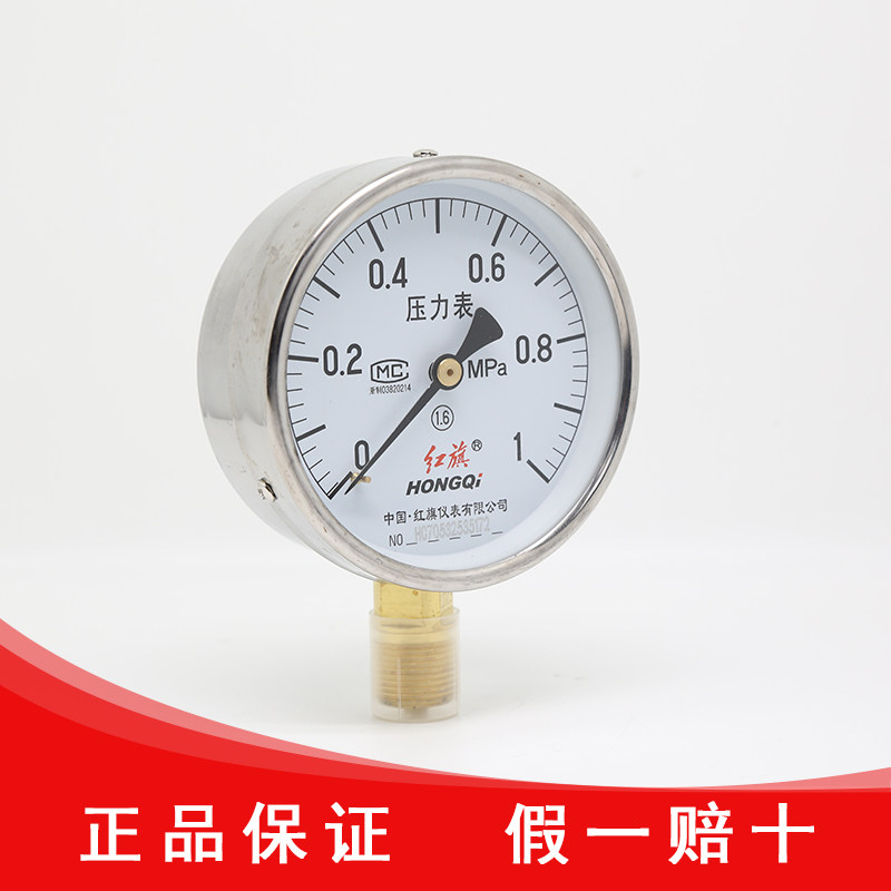红旗仪表厂家直销Y-100 径向外壳不锈钢压力表铜接头外壳 材质304