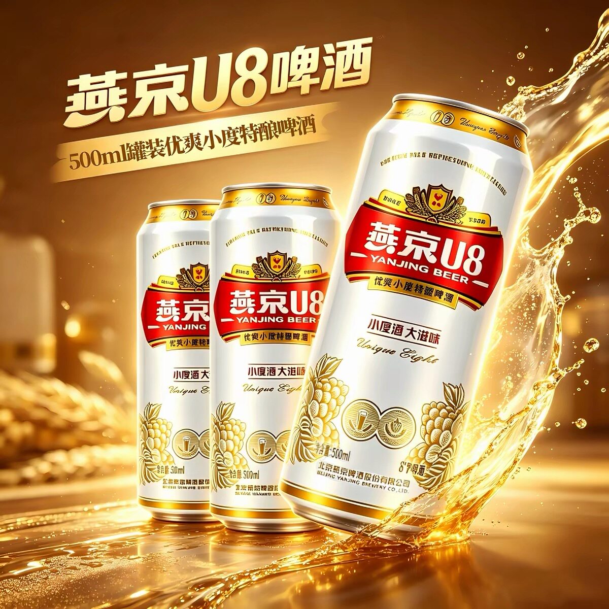 燕京啤酒U8小度酒500ml*24罐
