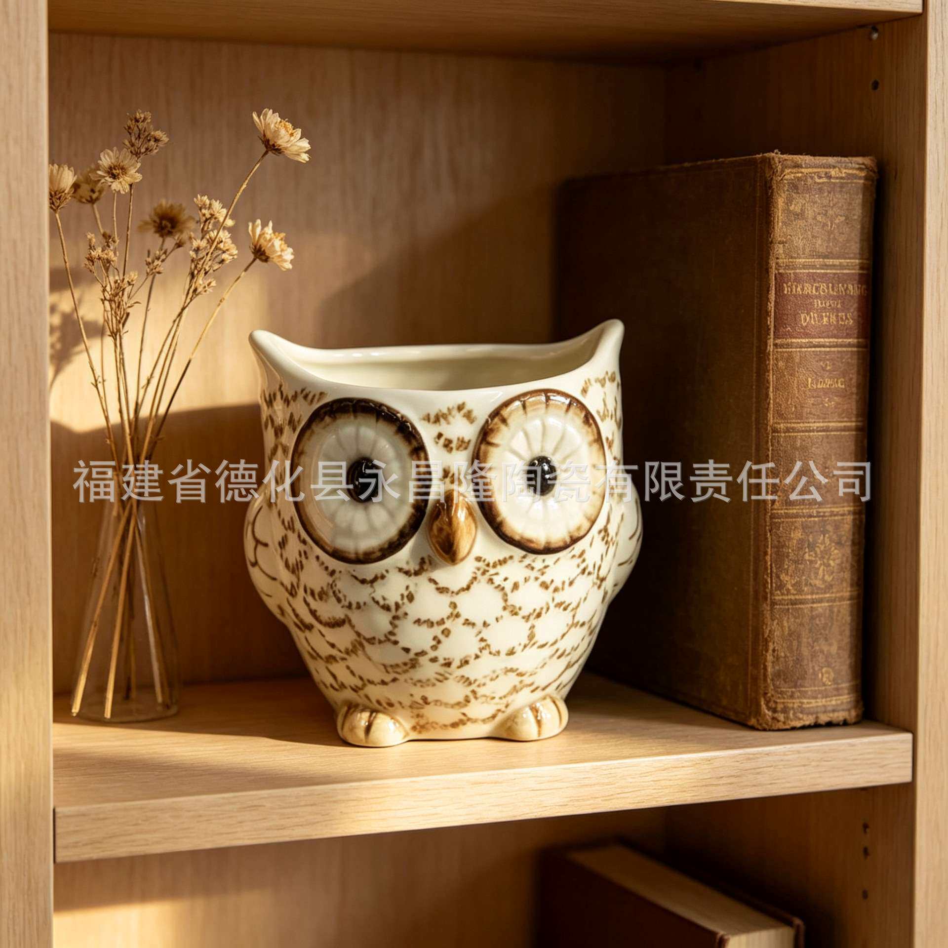 欧洲流行爆款INS风陶瓷手绘猫头鹰工艺品花盆摆件