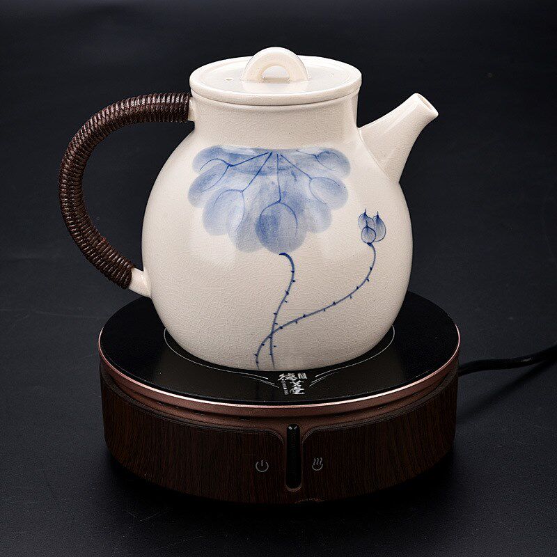 苏打釉白泥青花手绘陶瓷茶壶 开片E可养大号煮茶器家用电陶炉套装