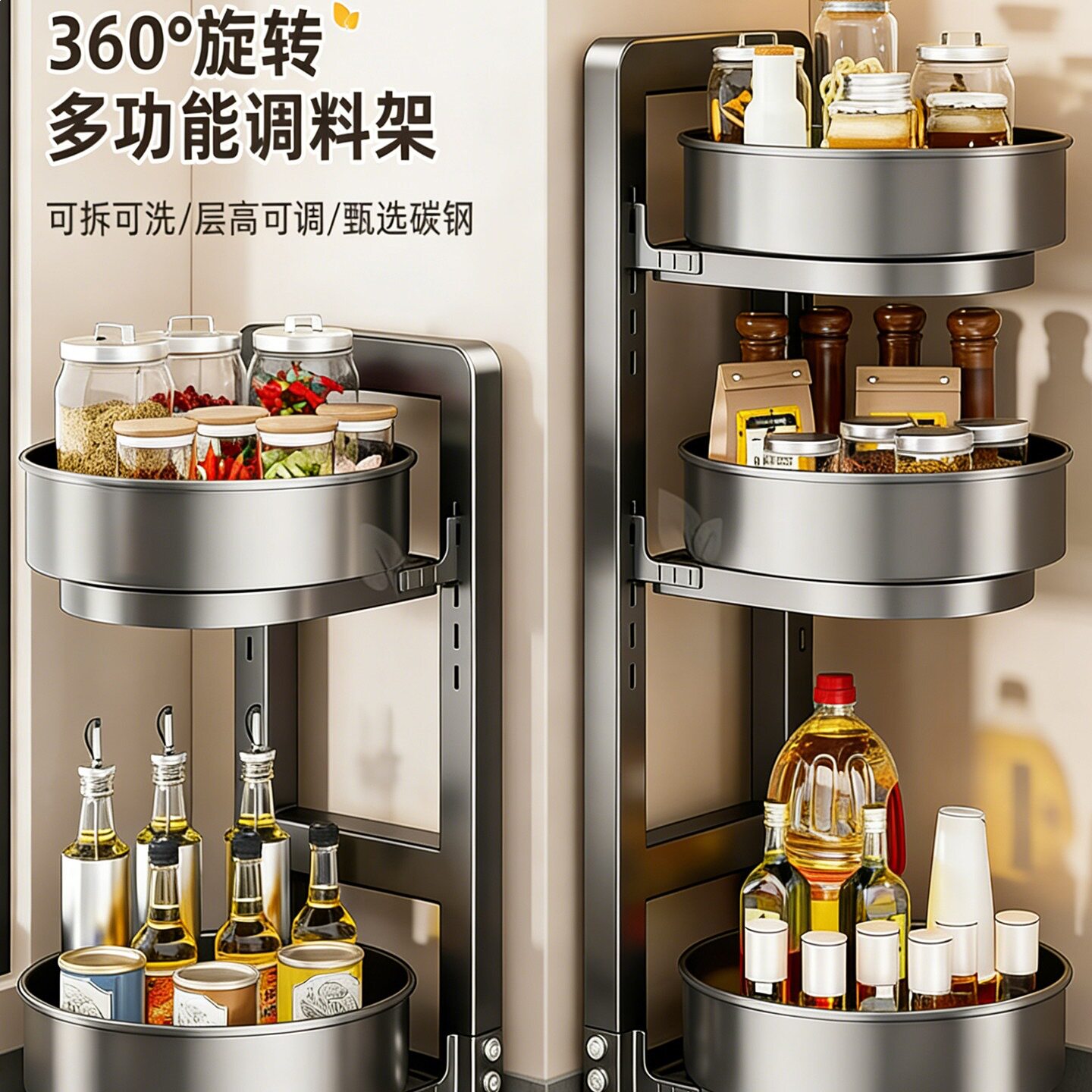 调料用品置物架厨房墙角旋转调料品收纳盒转角台面多功能托盘家用