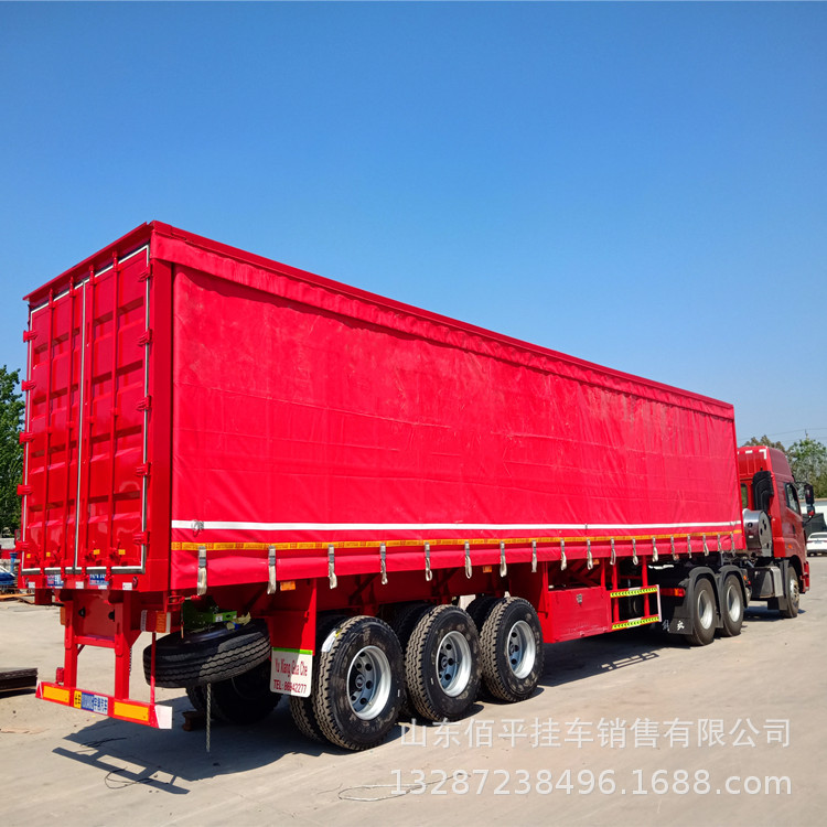 侧帘篷布半挂车 半挂车 轻型高强钢制作 自重7.5吨 厢式牵引挂车
