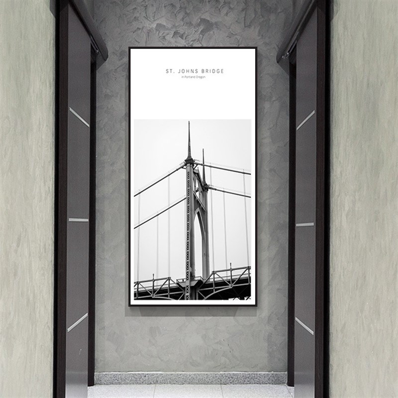 简约现代玄关g装饰画客厅竖版世界建筑大桥摄影黑白风走廊装饰挂