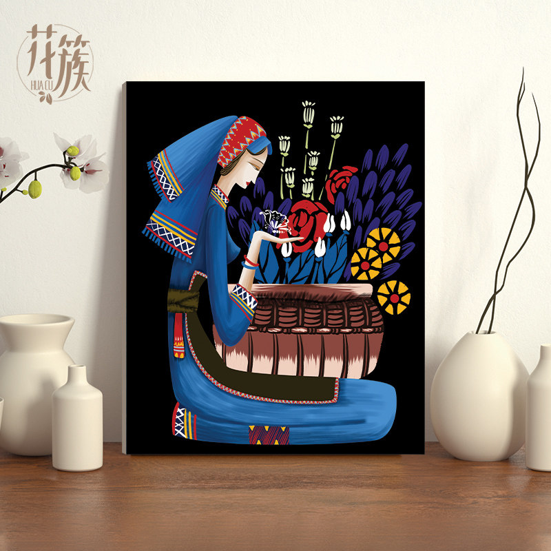 数字油画数iy填涂油彩画定制填色充色解闷减压手工挂画少d民族风