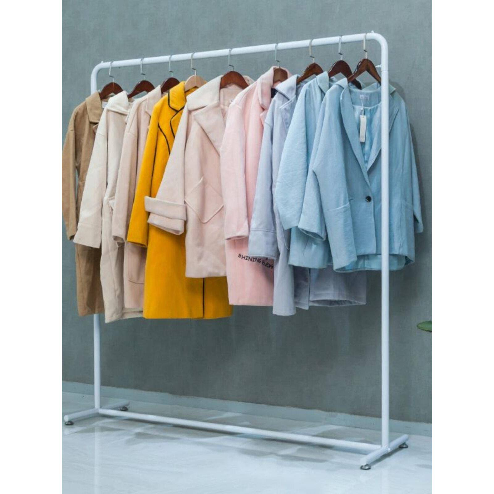 服装店挂衣杆中岛落地式陈列架女装店单杆货架展示架可移动带轮子