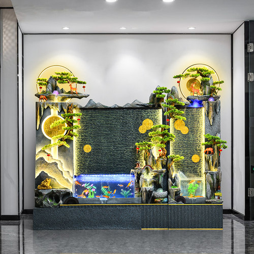 水幕墙鱼缸流水屏风隔断客厅假环鱼件循山水喷泉阳台庭院摆池造景