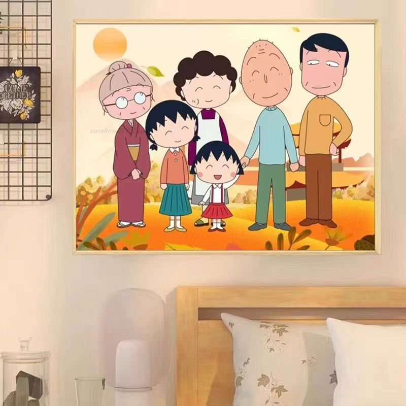 樱桃福丸子全家小diy数字油画卡通装漫手工填涂色手绘动饰丙烯画