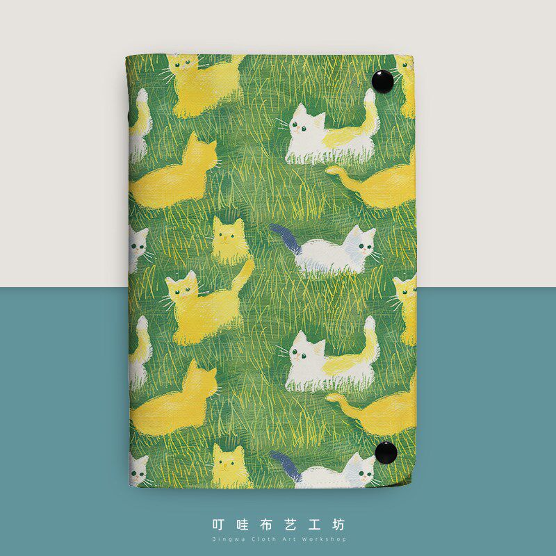 草地上的猫咪布面活页本可拆卸笔记本定日可爱账系手制本女日记本