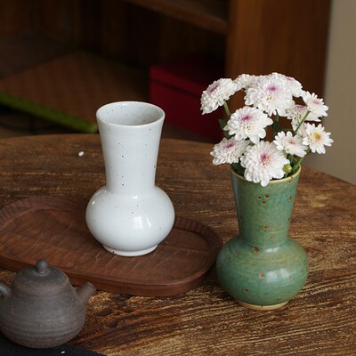 厅德镇全手工复古中景粗陶水培小号花瓶博古架餐式桌面花器不漏水