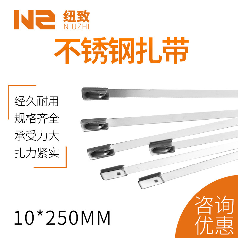 304/201不锈钢扎带10MM金属束带船用固定带抱箍卡扣10*350