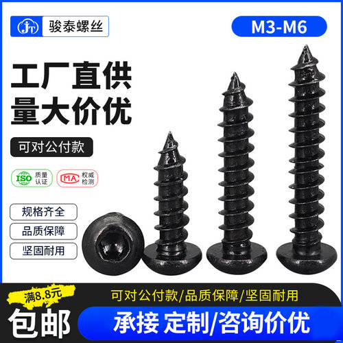 8.8级高强度半圆头内六角自攻螺丝加长M3M4M5M6发黑尖头盘头螺钉
