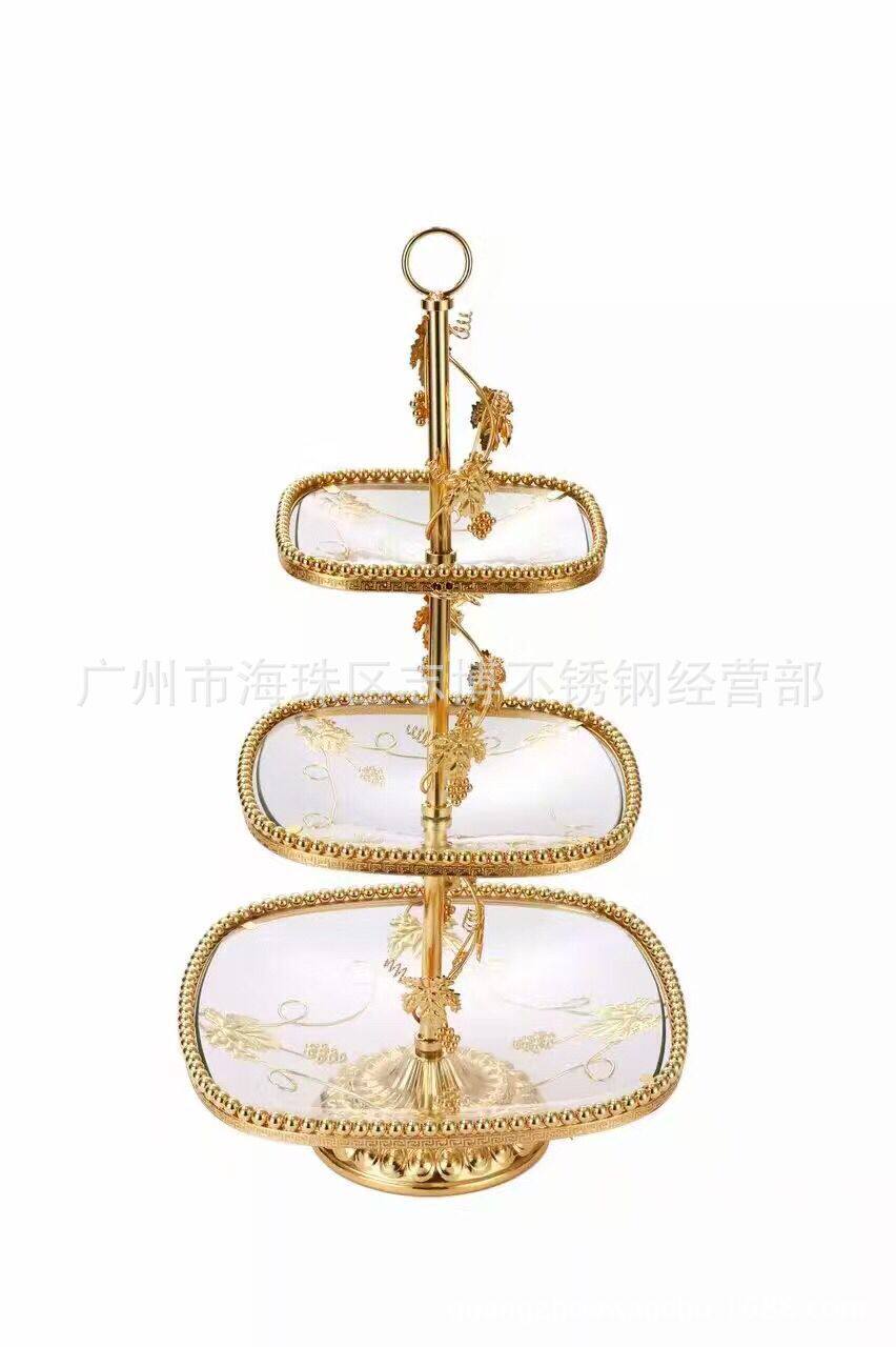 欧式奢华玻璃水果盘现代客厅干果盘创意大号点心盘多层三层糕点架