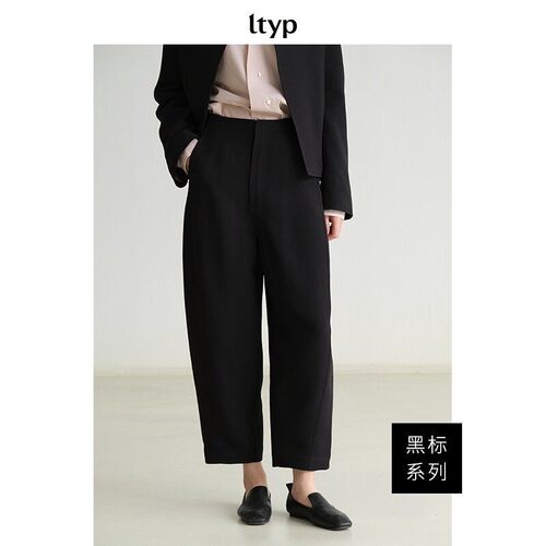 ltyp黑标系列真丝羊毛廓形八分萝卜裤休闲直筒裤女秋