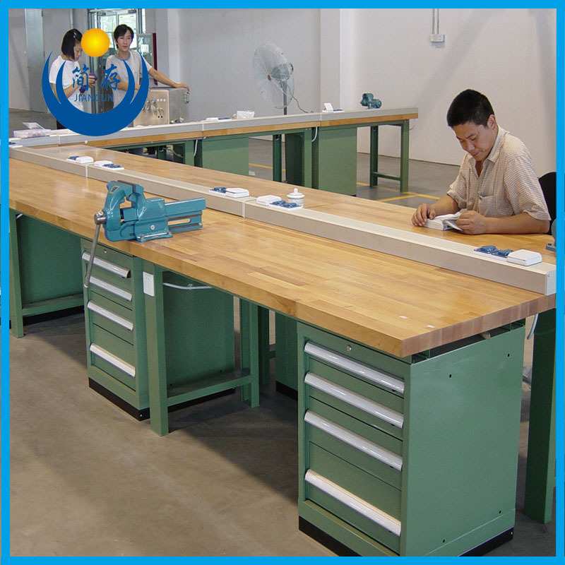简存进口榉木钳工工作台 车间实木操作台 橡木板维修工具桌实验桌