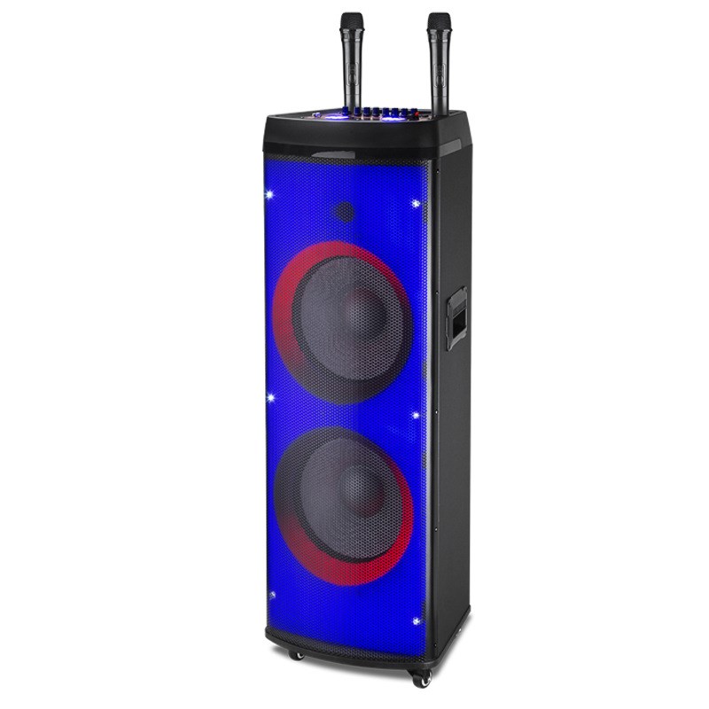外贸12寸d拉杆音响重低音声控灯音响双话筒大功率舞台音箱卡拉ok