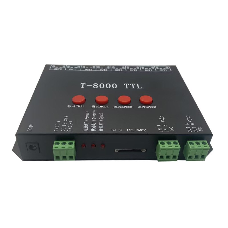 T-8000TTL 幻彩编程控制器8个端口可输出带SD卡LED全彩同步控制器