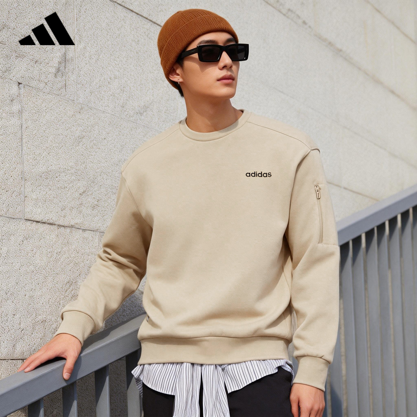 adidas阿迪达斯官方卫衣男新款轻运动服休闲针织套头衫上衣JF3221