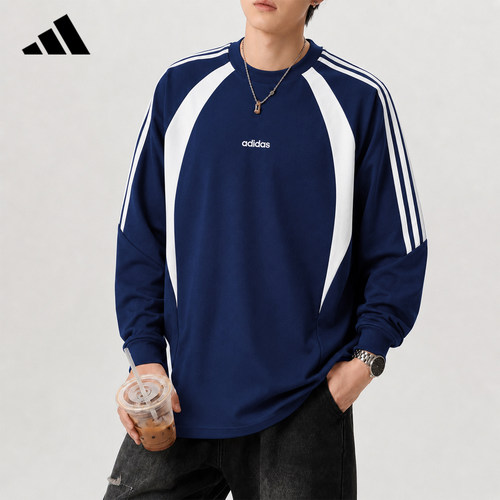 adidas新款男三条杠运动卫衣