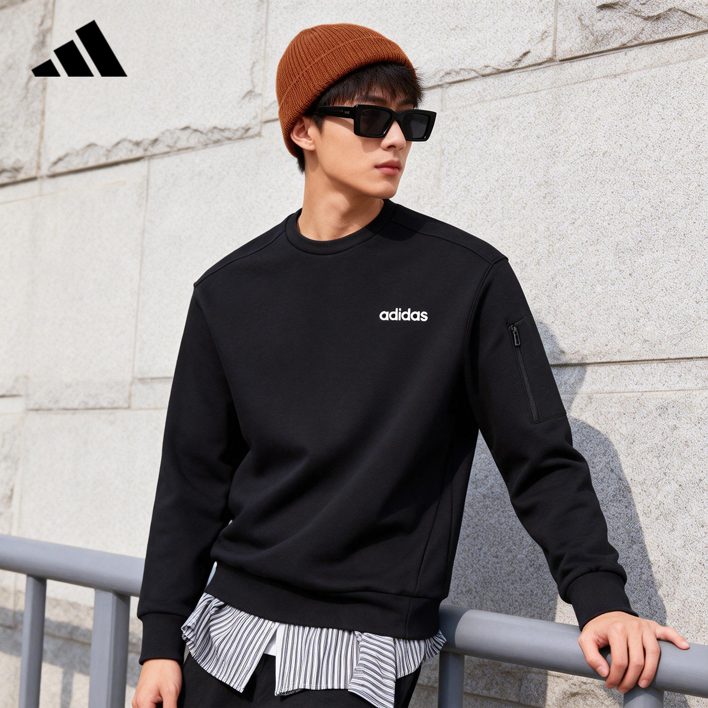 adidas阿迪达斯官方卫衣男新款轻运动服休闲针织套头衫上衣JF3222