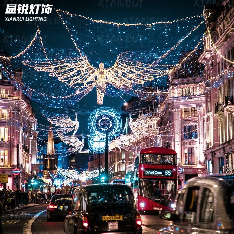 跨街翅膀造型景观灯展览立体造型灯七彩天使图案灯城市名片灯光节