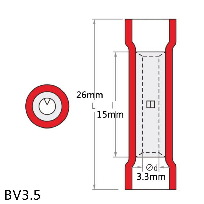 BV3.5直通柱形k紫铜冷压接线端子中间连接连接器 管型绝缘中间接