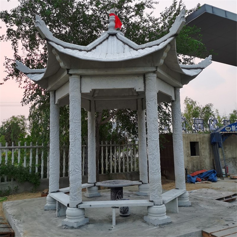 石凉亭公园庭院户外休闲八w角亭晚霞红石雕亭子 仿古汉白玉凉亭