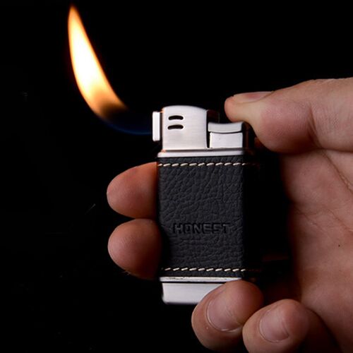 百诚充气打火机斜火皮面金属点烟器创意礼品燃气点火器送男友个性