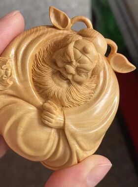 黄杨木雕招财赐福钟馗手把件实装雕刻人物工艺品中式家木居饰摆件