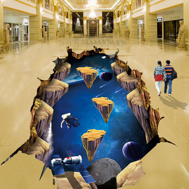 3地画体星空宇宙地贴自粘装饰地面地砖贴画地板贴水泥地三D立贴纸