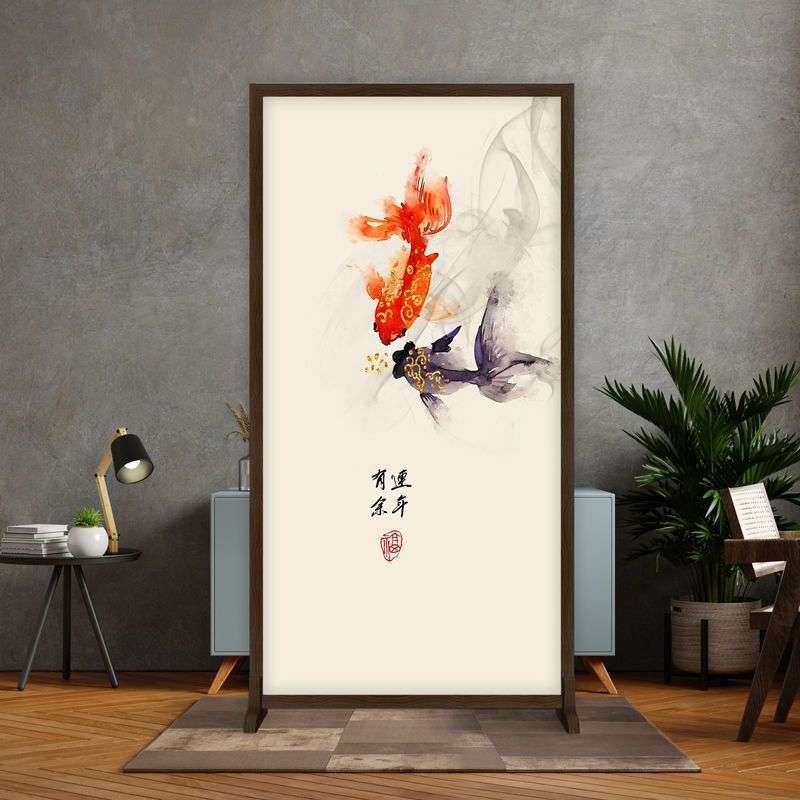 新中式简约现代隔断入户布艺格挡客厅木质屏风玄关装饰移动座屏