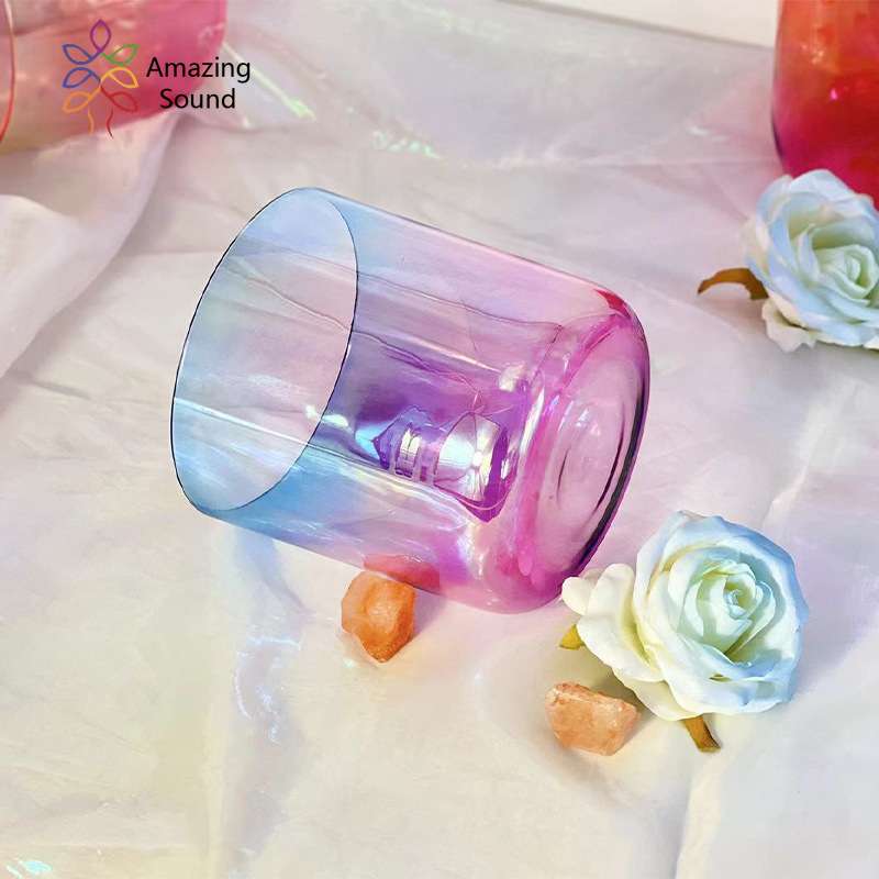 粉色系渐变蓝色石英水晶唱歌碗用于声音冥想碗水晶钵音乐碗便携式
