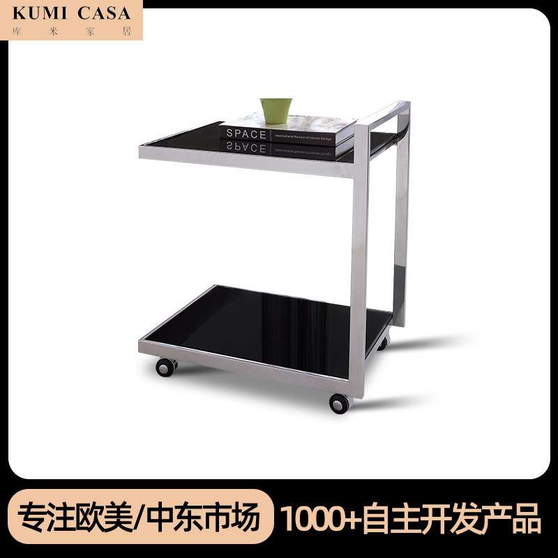 可移动简约创意玻璃边几卧室茶几客厅家用不锈钢现代沙发方形角几