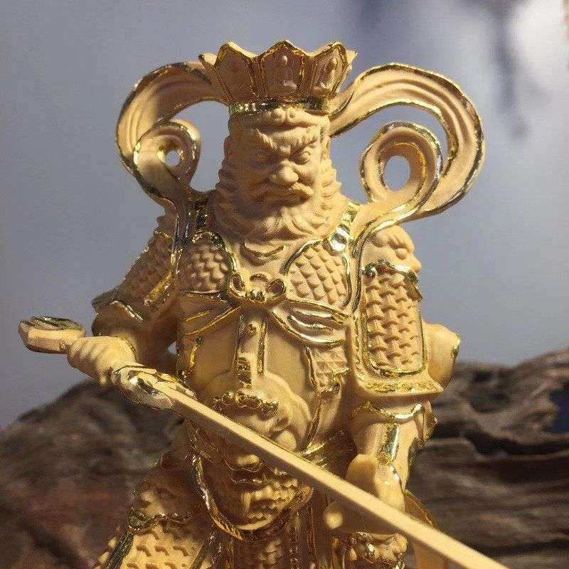 黄杨木雕四大金刚天王护法描金款 四大天王木质工艺品 摆件