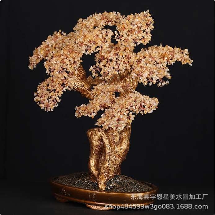 天然巴西黄水晶招财摇钱发财树摆件家居桌面客厅大号轻奢公司开业