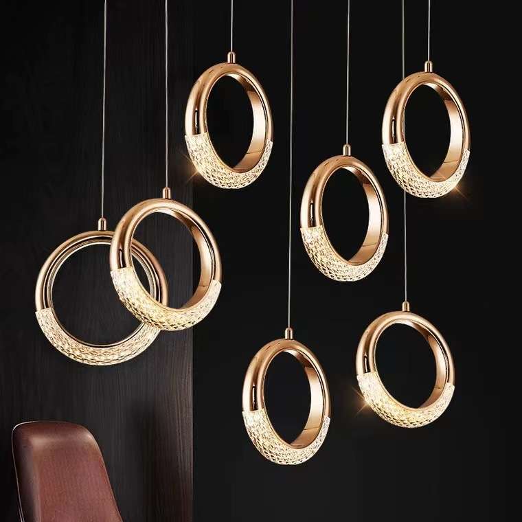 北欧光环餐厅三头吊灯轻奢吊线楼梯圆圈吧台卧室床头单头耳环吊灯