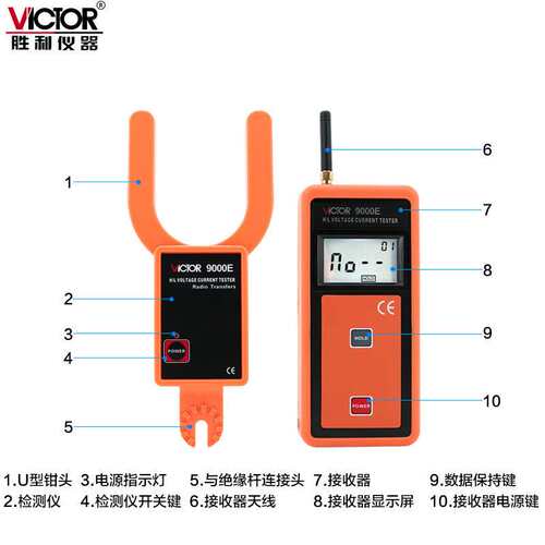 胜利Victor VC9000E/F无线高低压勾形/叉形电流表高压线路钳形表