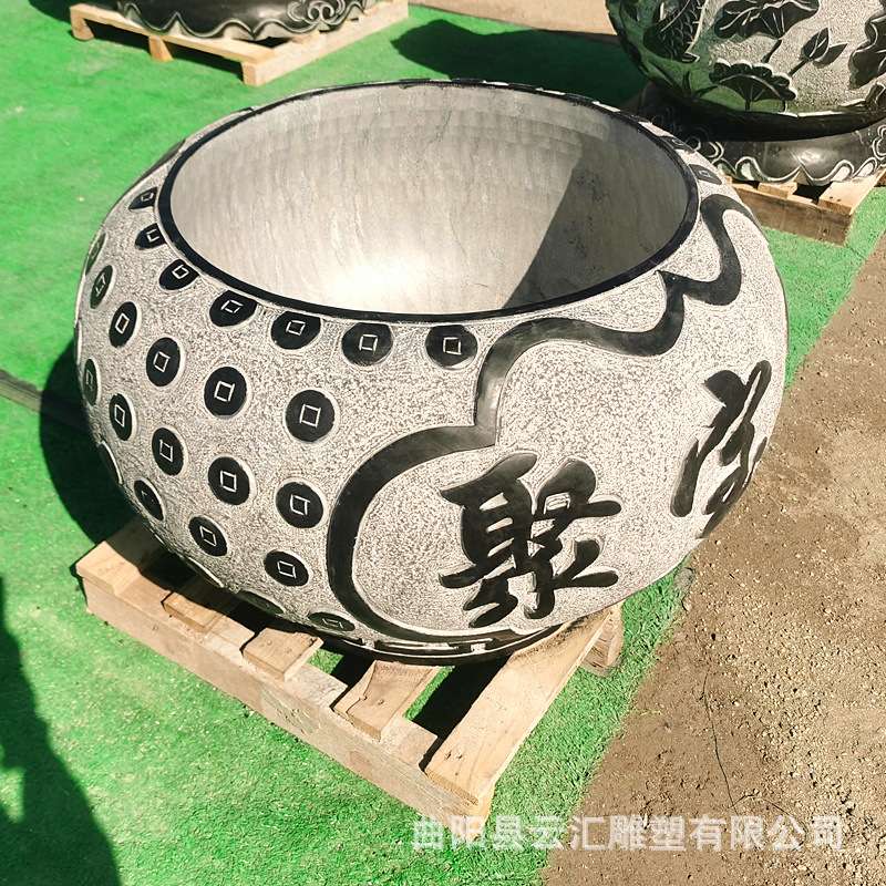 石雕天然青石仿古鱼缸养鱼荷花盆水缸庭院摆件整石雕刻石材聚宝盆