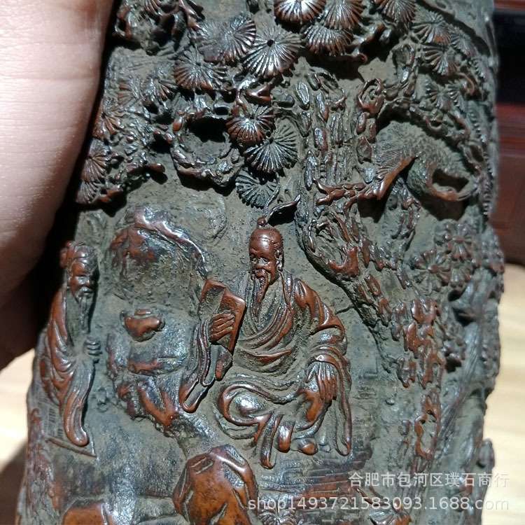 苏工紫铜大笔筒铸满工雕花约6斤左右文房笔筒 文玩大笔筒(现货)