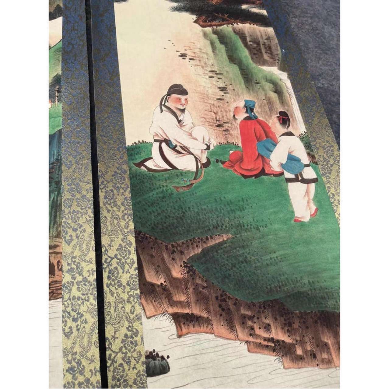 古玩现货四连壁画名人仿古字画山水人物四条屏挂画客厅四条屏